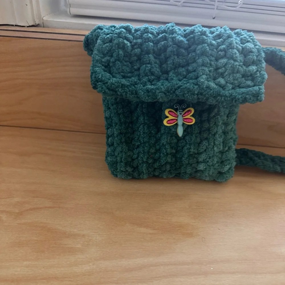 Hand crafted Teal crochet Crossbody Bag with Butterfly Charm
